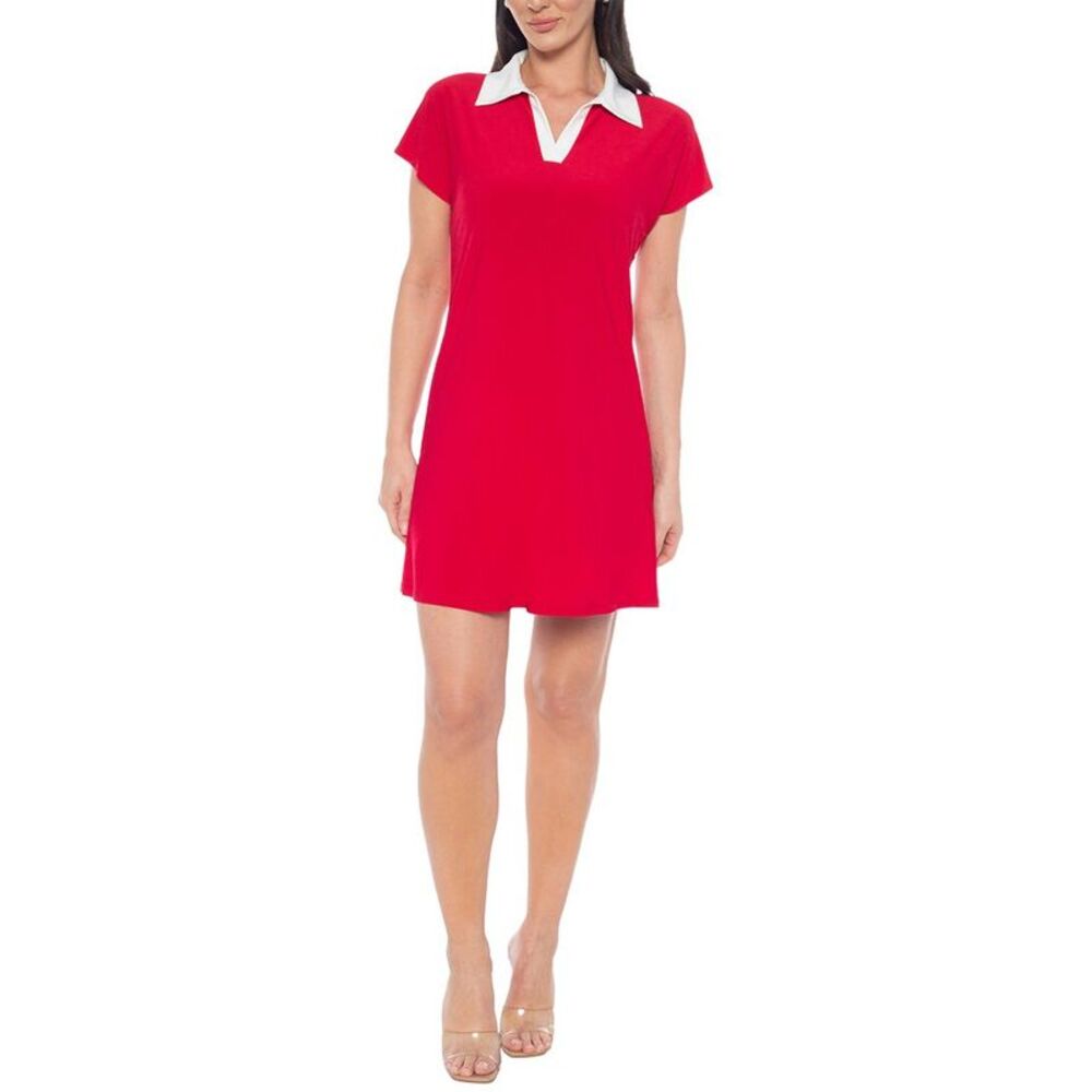 Tash + Sophie Womens  Contrast Collar Ity Dress, Red